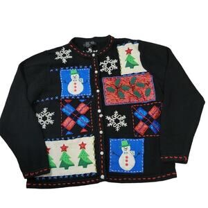 Vintage All Points by Reference Point Christmas Cardigan sweater size Large
